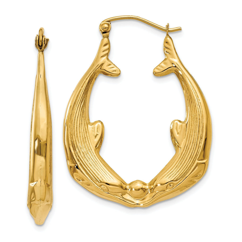 14K Gold Polished Dolphin Hoop Earrings for Women Elegant Style