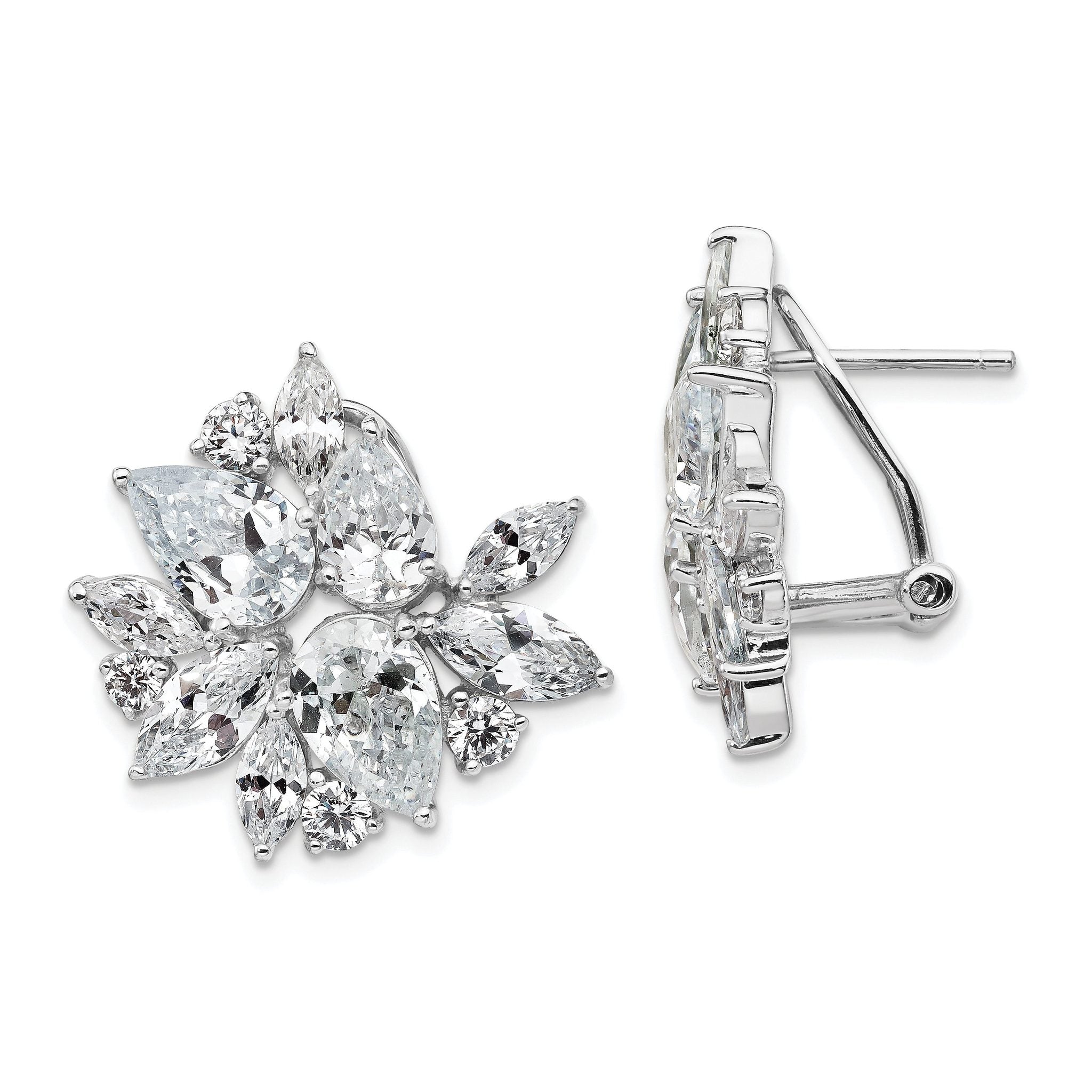 Cheryl M Sterling Silver Rhodium-plated Brilliant-cut & Marquise-cut CZ Cluster Post Omega Back Earrings Main image