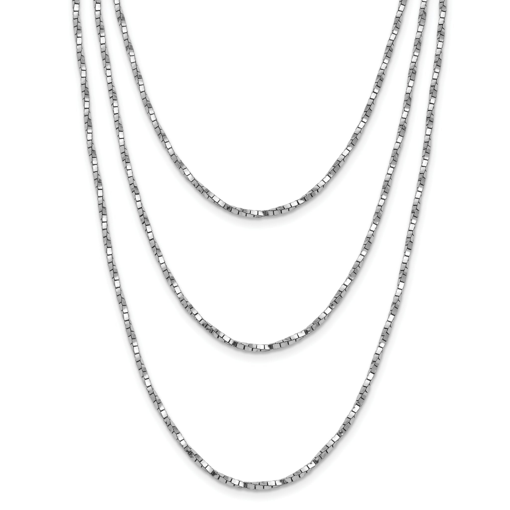 Sterling Silver Rhodium-Plated-pl Multi-layer Twisted Box w/2 in ext. Necklace Main image