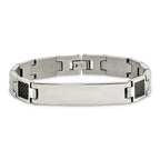 Stainless Steel Brushed and Polished Black Carbon Fiber Inlay ID Bracelet for Men