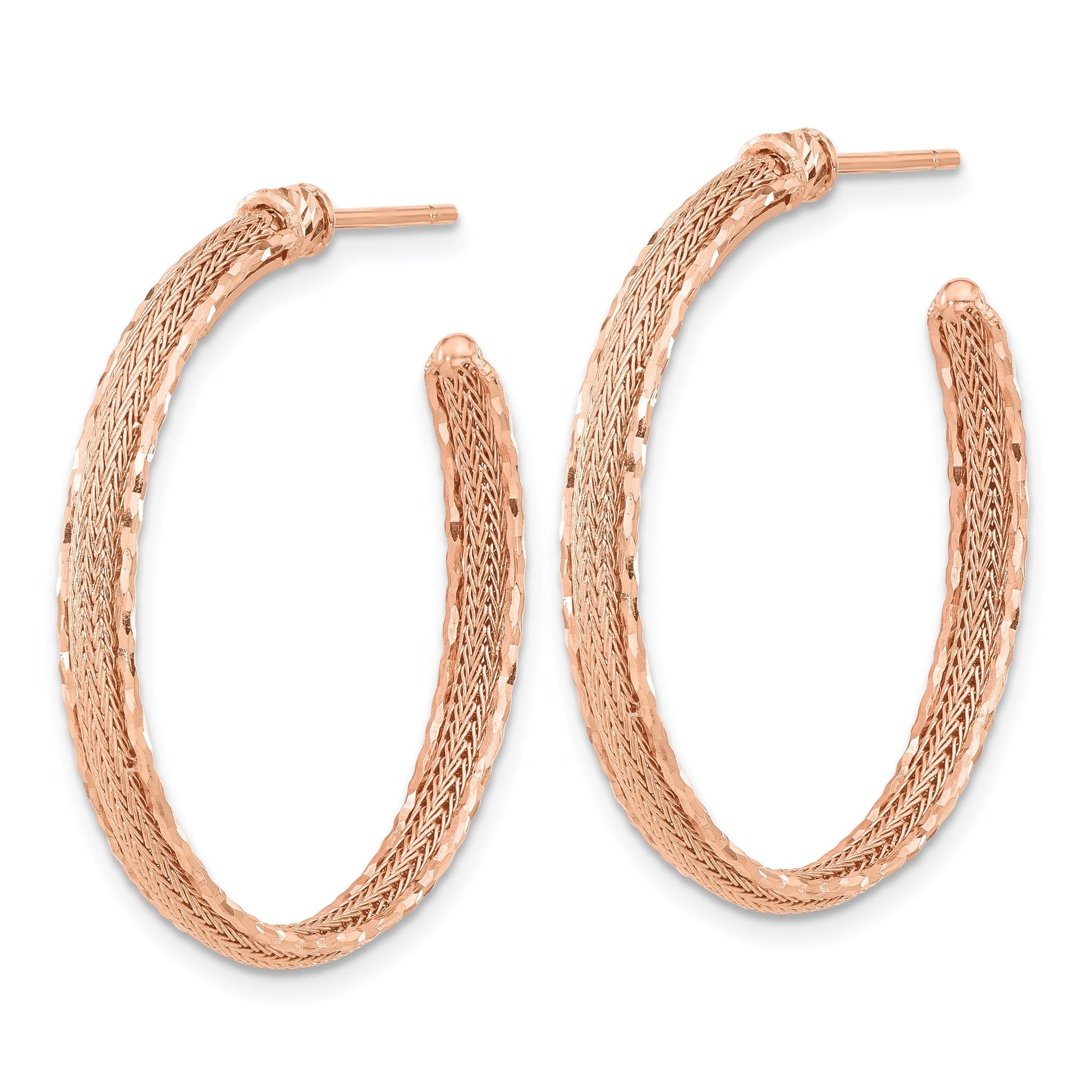 14K Rose Gold Diamond-cut and Textured Post Hoop Earrings Secondary image