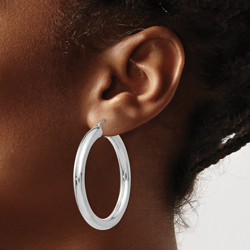 14k White Gold Polished 5mm Lightweight Hoop Earrings