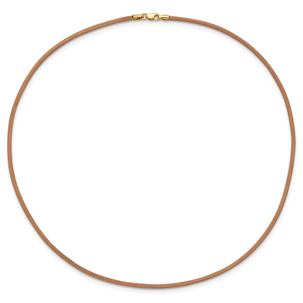 14k Yellow Clasp 2mm 16 inch Natural Leather Cord Necklace