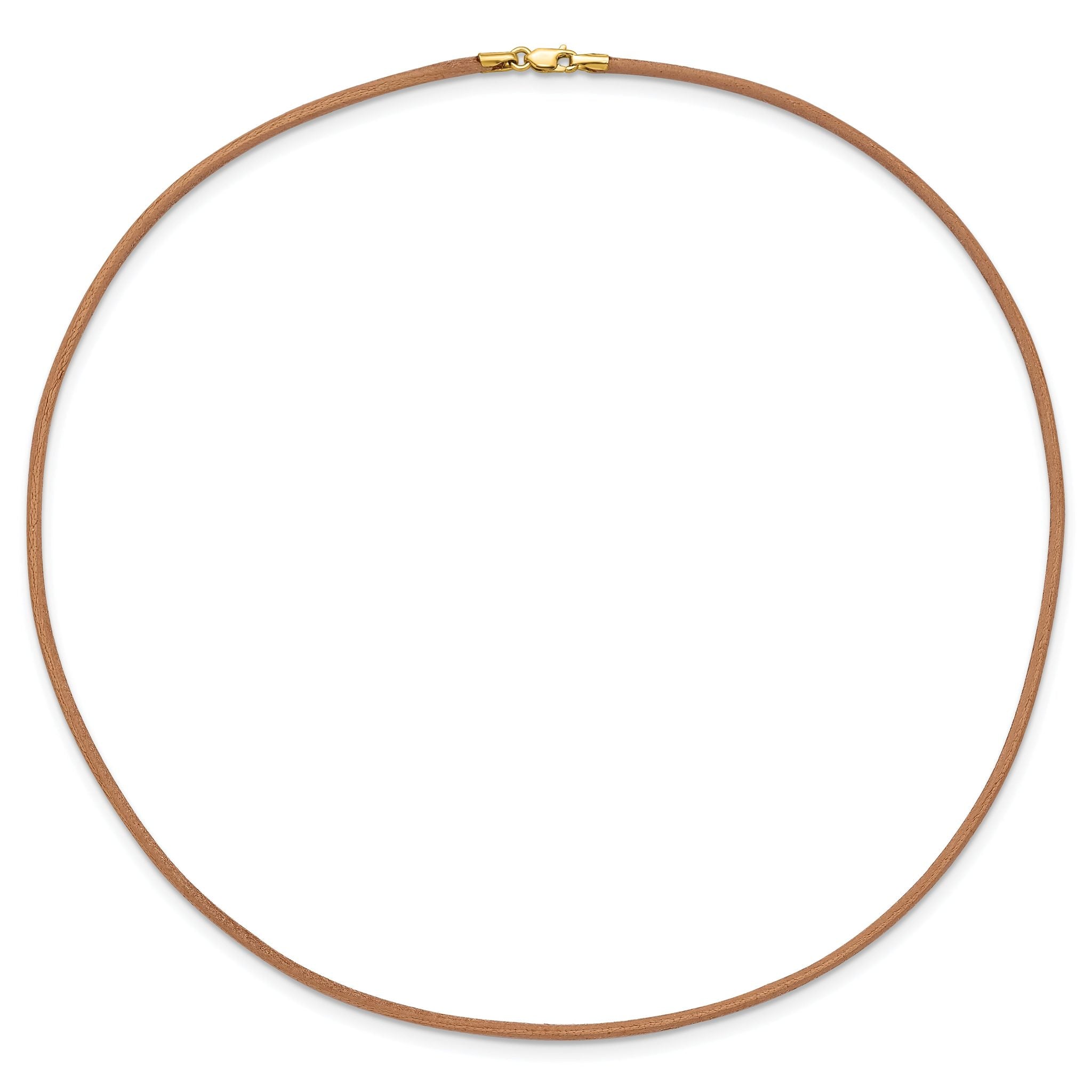 14k Yellow Clasp 2mm 16 inch Natural Leather Cord Necklace