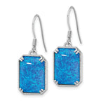 Sterling Silver RH-plated Blue Created Opal Beaded Border Earrings
