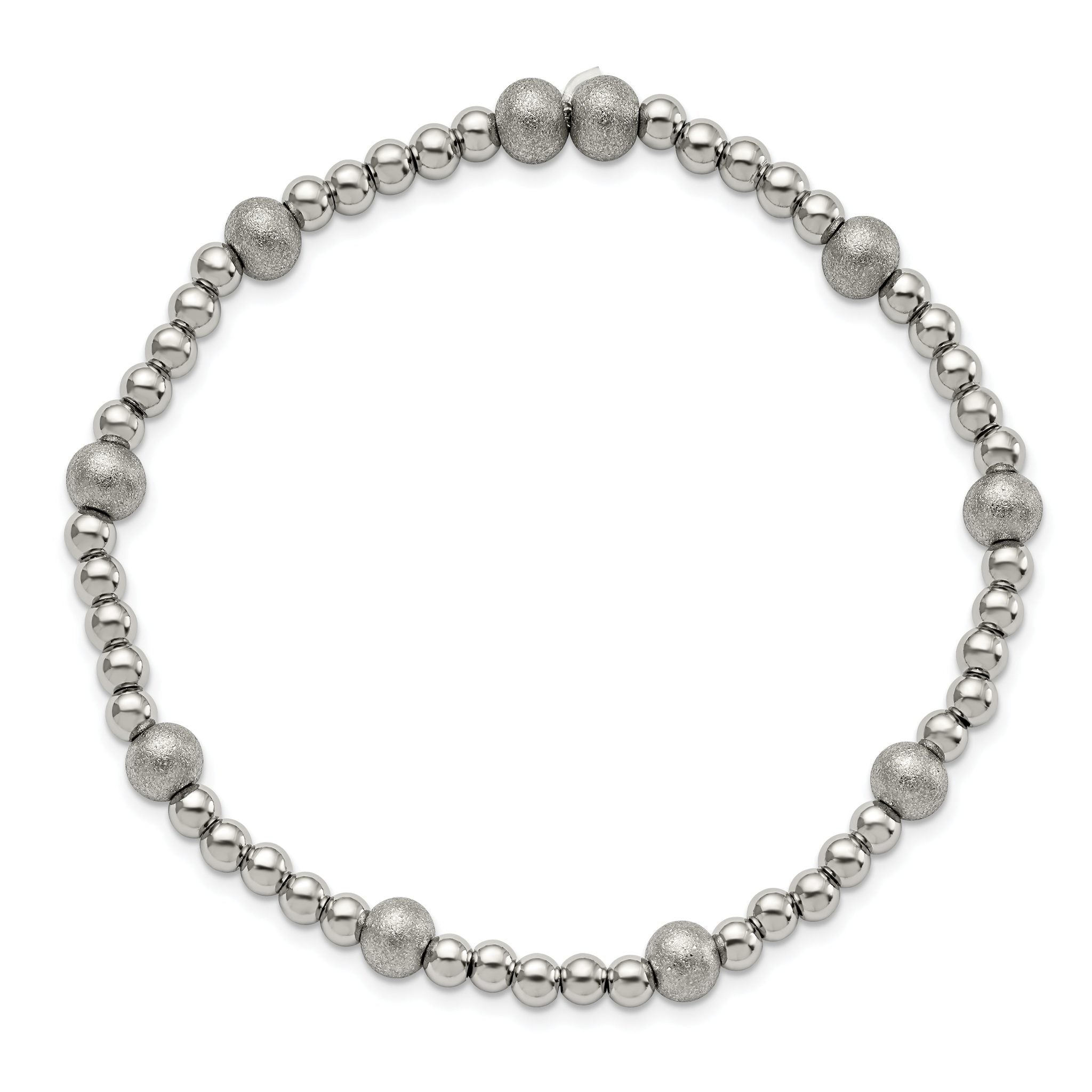 Stainless Steel Polished 4-6mm Sandblasted Beaded Stretch Bracelet for Women Secondary image