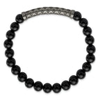 Stainless Steel Antiqued White Bronze-plated 8.5mm Black Agate 8.5mm Stretch Bracelet