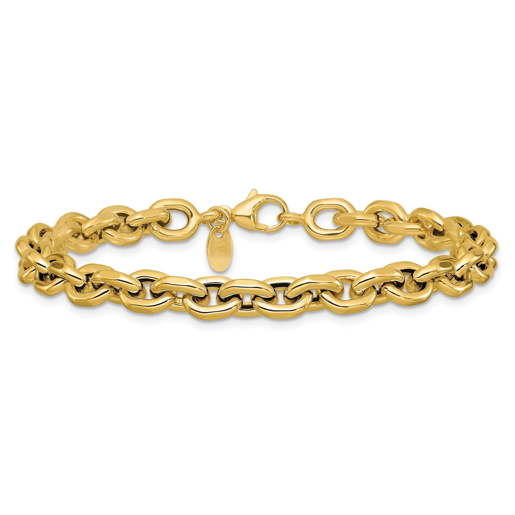 14K Polished 6.5mm Flat Edge Cable Link Bracelet
