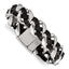 Stainless Steel Polished Black Braided Leather Bracelet for Men