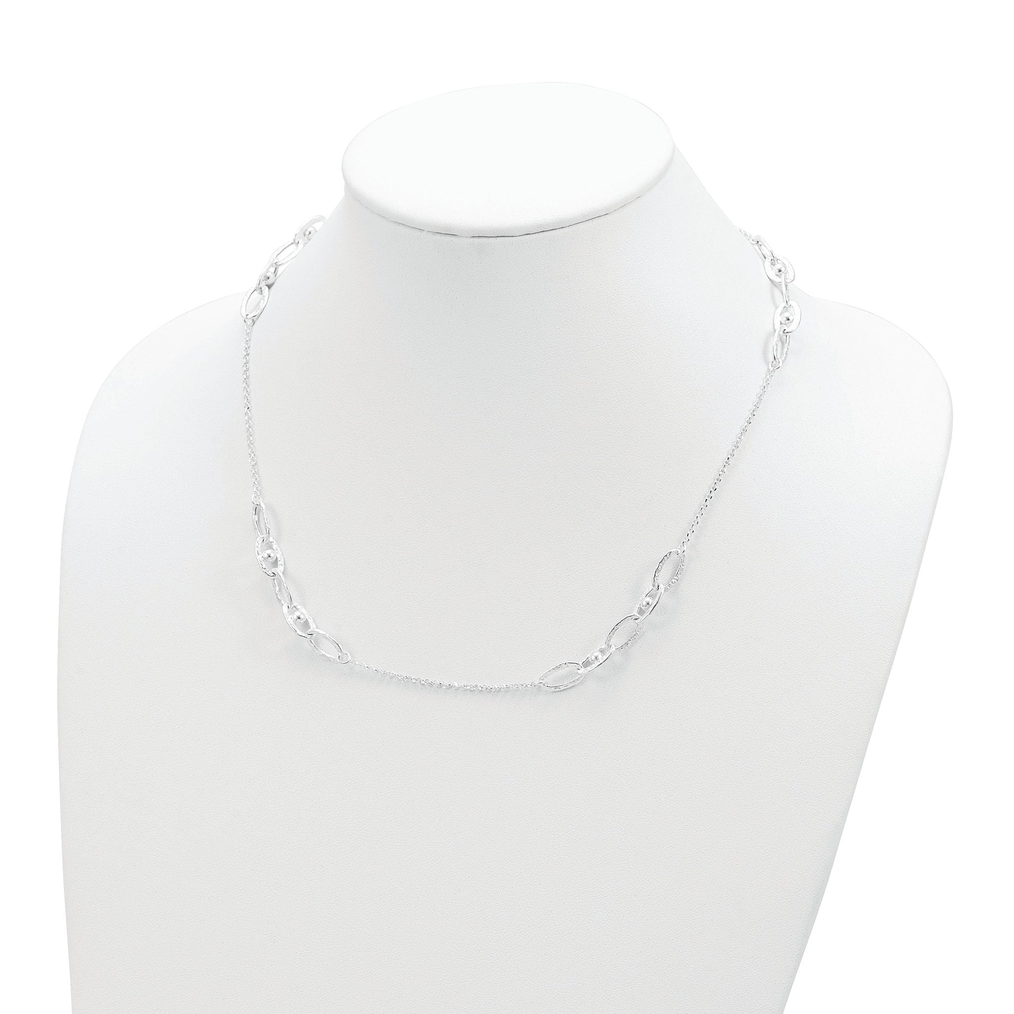 Sterling Silver Hammered Oval w/Beads Necklace Secondary image