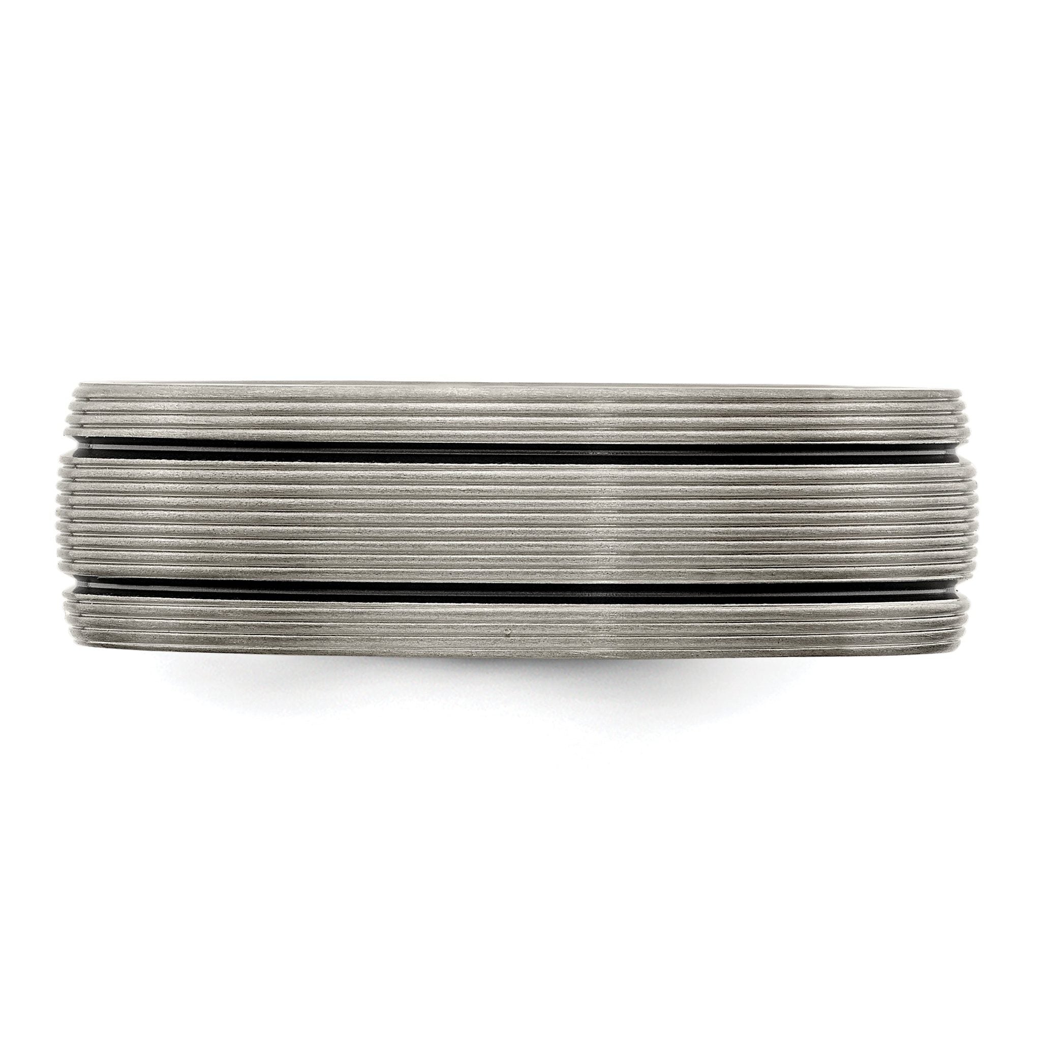 Titanium Wedding Band with Grooved Texture and Polished Finish