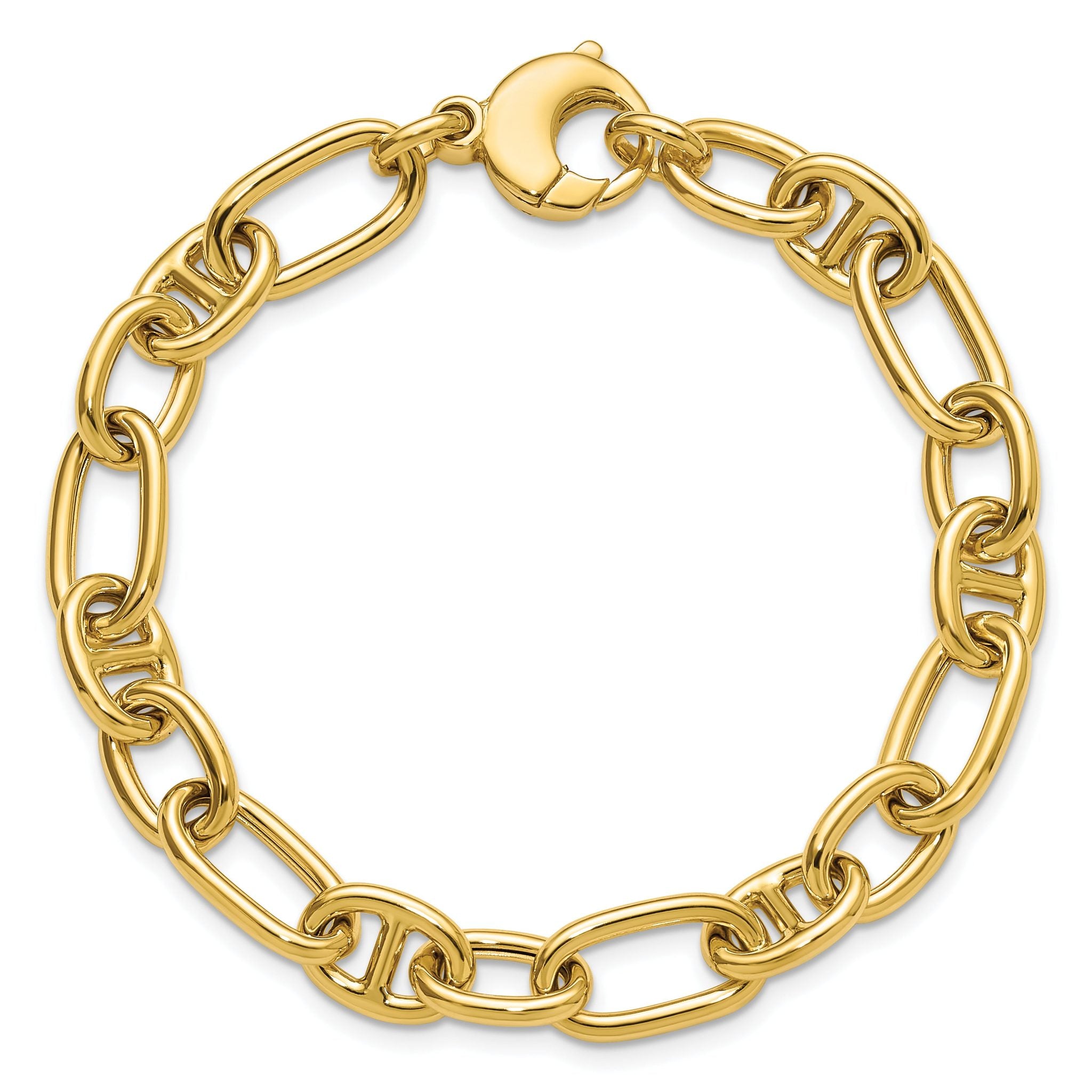 14K Polished Mixed Oval and Anchor Link Bracelet