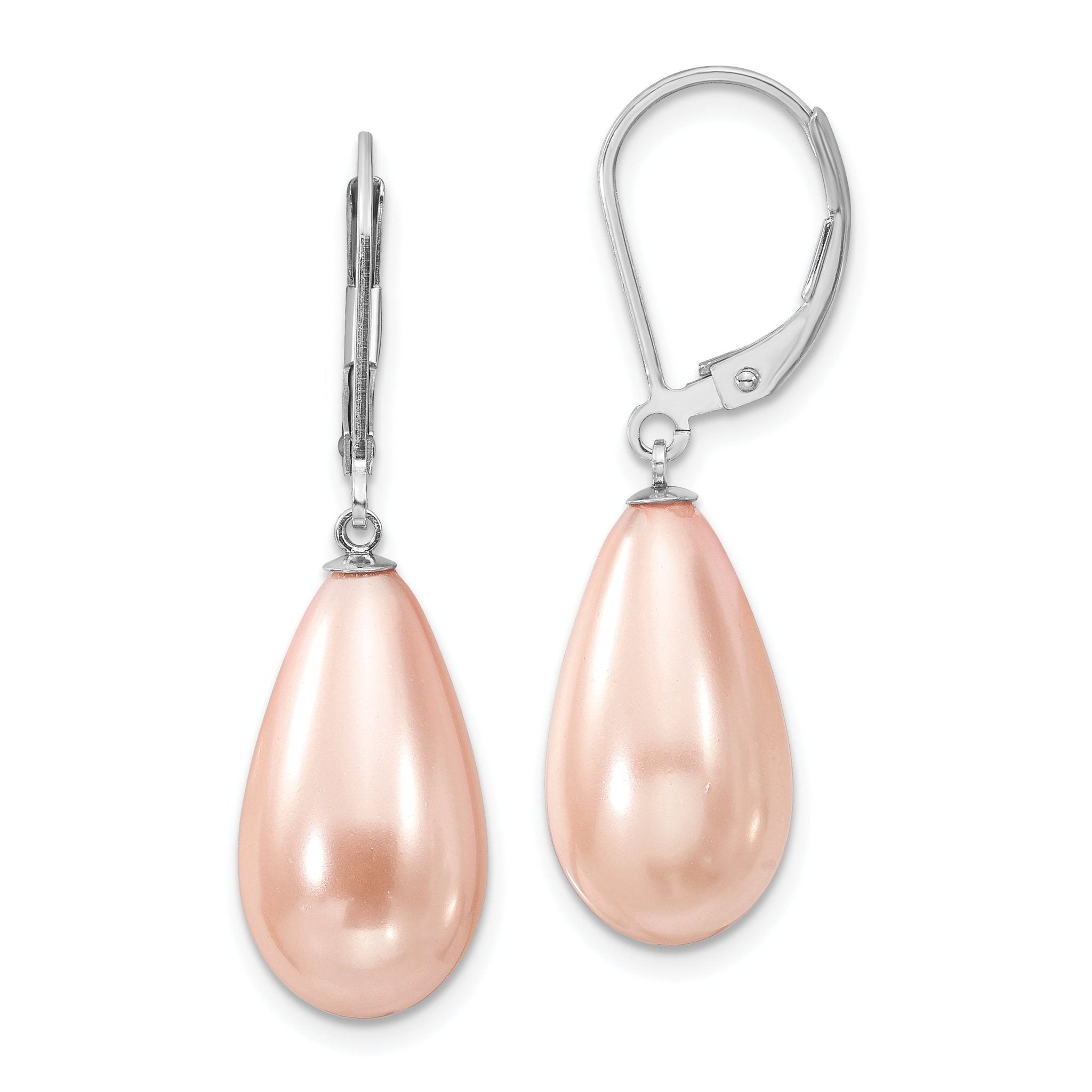 Sterling Silver Teardrop Pink Shell Pearl Dangle Earrings Gift Ready