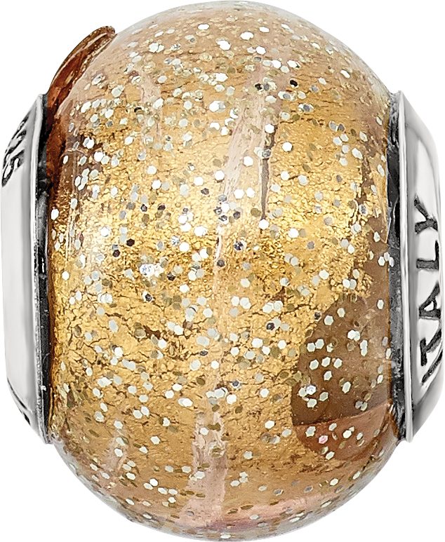 Sophia Jewelers Sterling Silver Polished Glass Bead with Dark Yellow Glitter