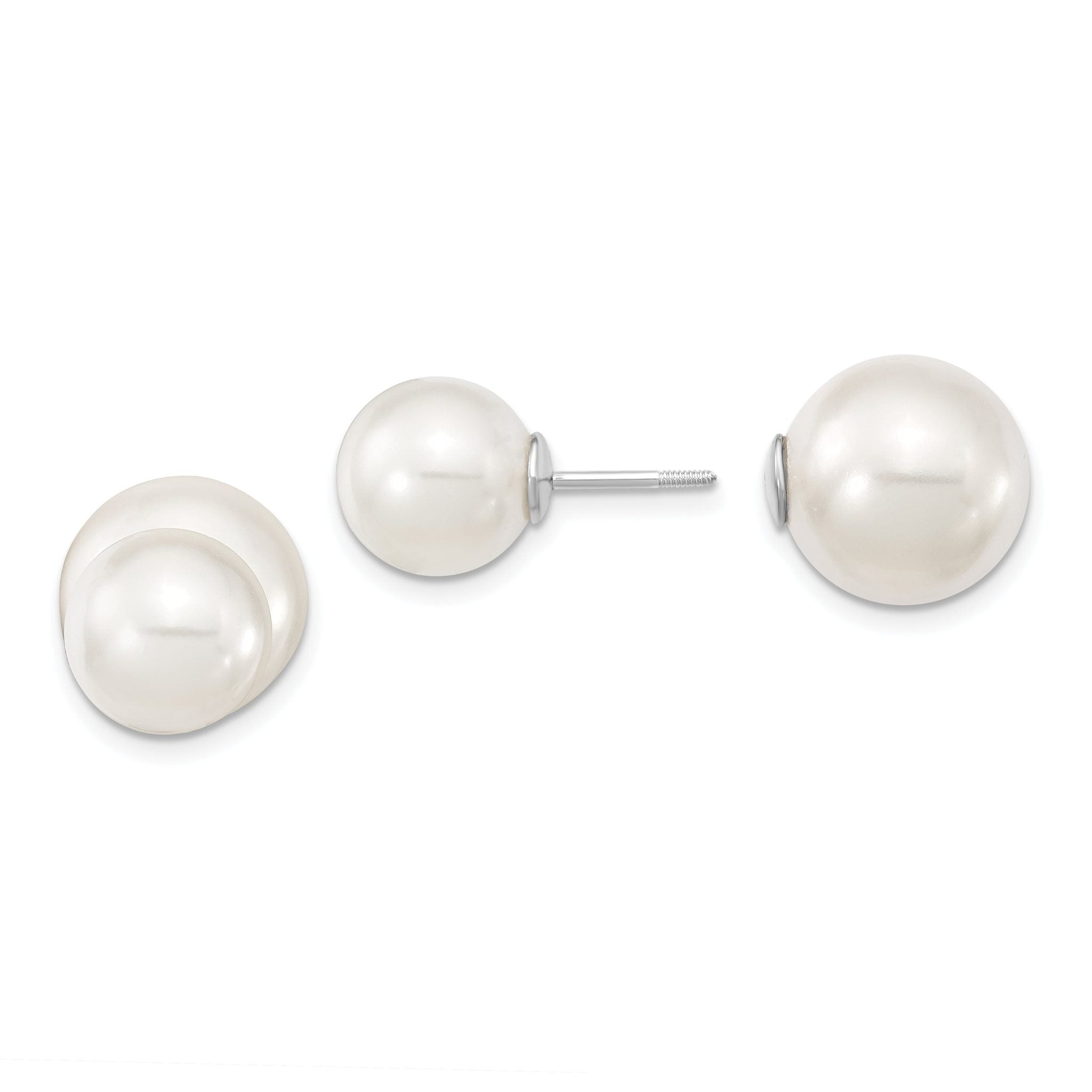Sterling Silver Rhodium-Plated Pearl Earrings with Gift Pouch