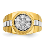 14k Two-tone Men's Polished Satin and Textured Cluster Ring Mounting, Mounting Only