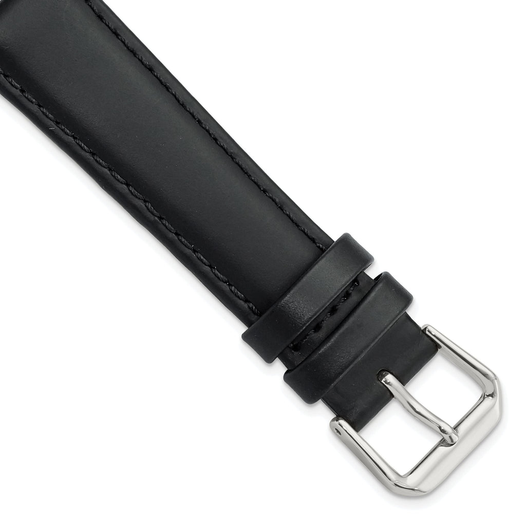 Black Leather Watch Band with Silver-Tone Buckle, 19mm