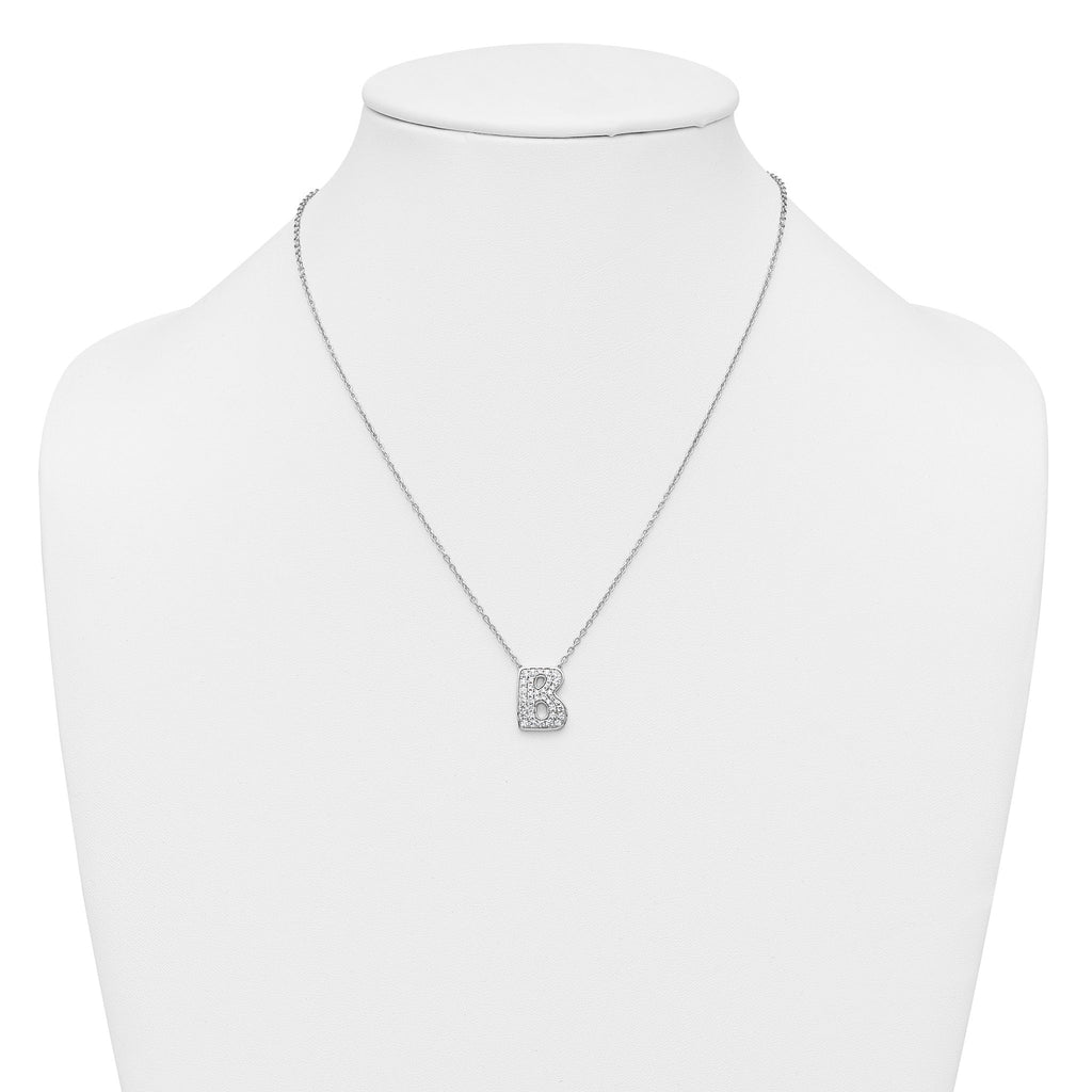14k White Gold 5/8 carat Lab Grown Diamond VS+ F+ Complete Letter B 18 inch Initial Necklace