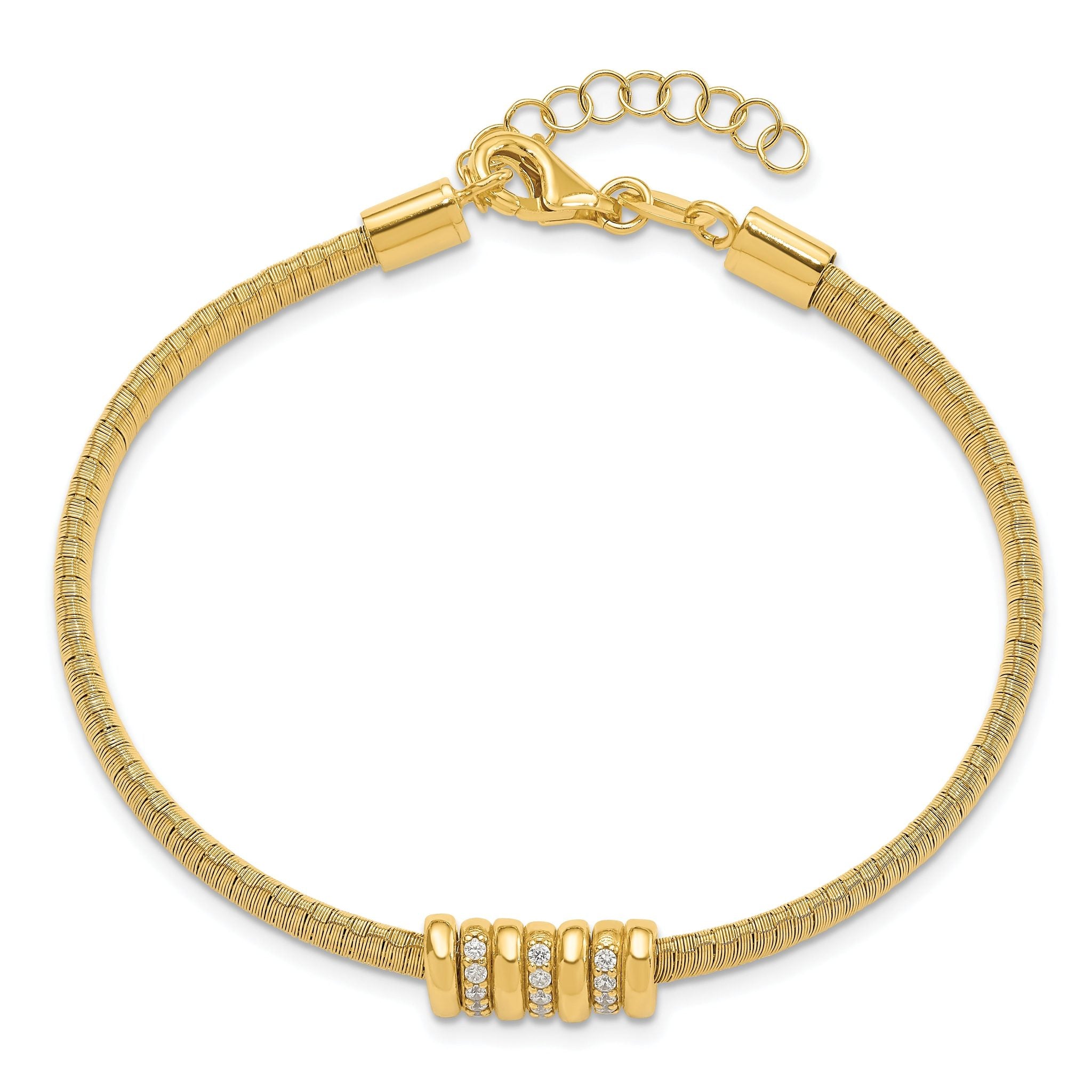 Sterling Silver Gold-tone CZ w/1in Safety Chain Flex Bangle Secondary image