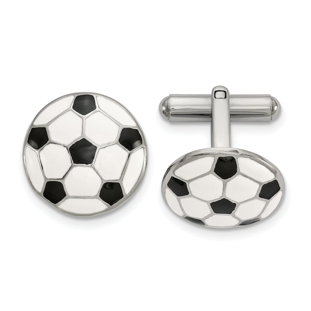 Stainless Steel Enameled Soccer Ball Cuff Links