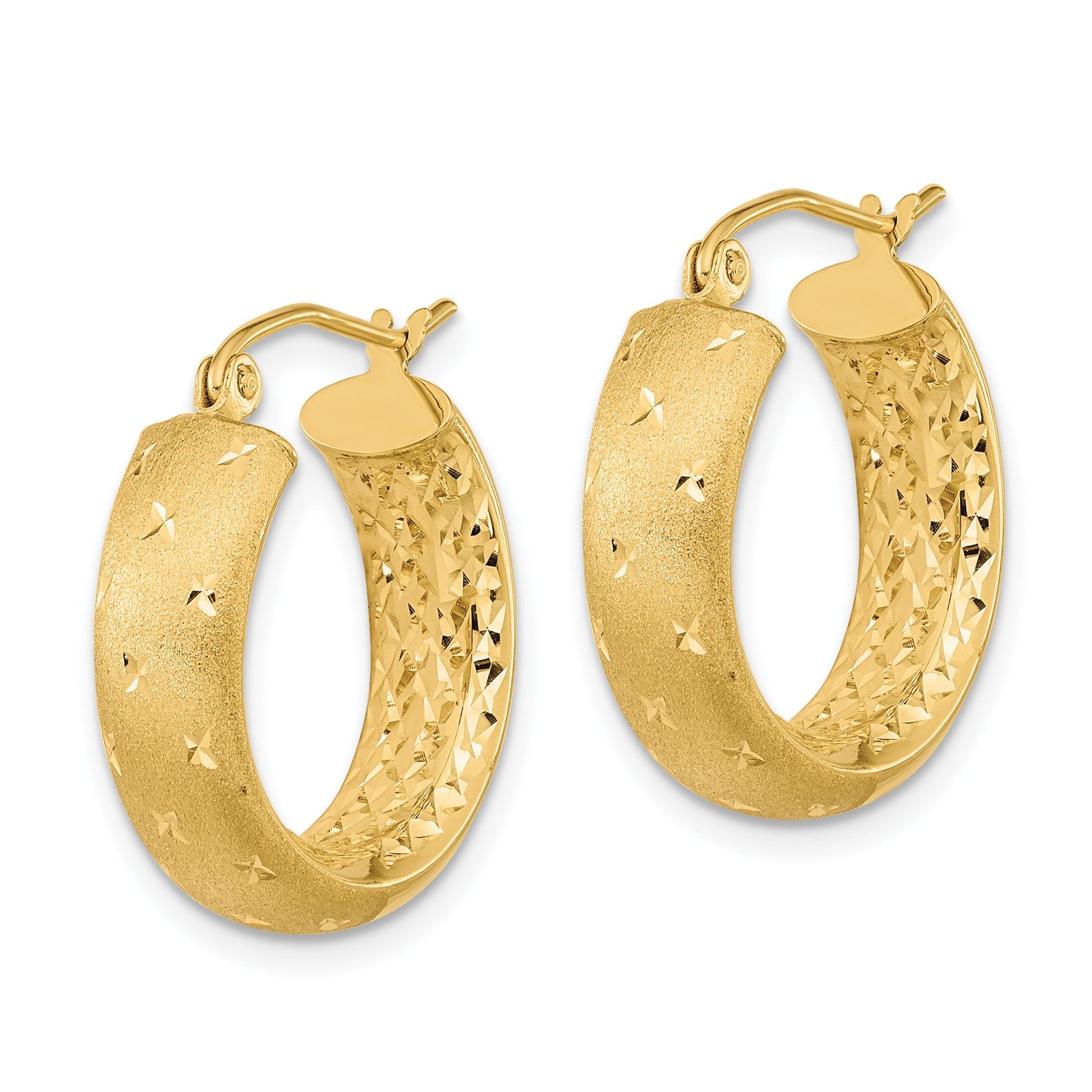 14k Polished Satin and Diamond-cut In/Out Hoop Earrings Secondary image