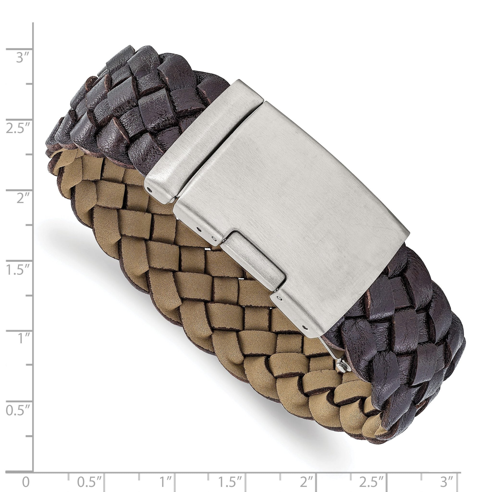Stainless Steel Brushed Brown Leather ID Bracelet for Men