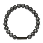 Stainless Steel Brushed Black IP-plated with White Enamel Medical ID 8mm Hematite Beaded Stretch Bracelet