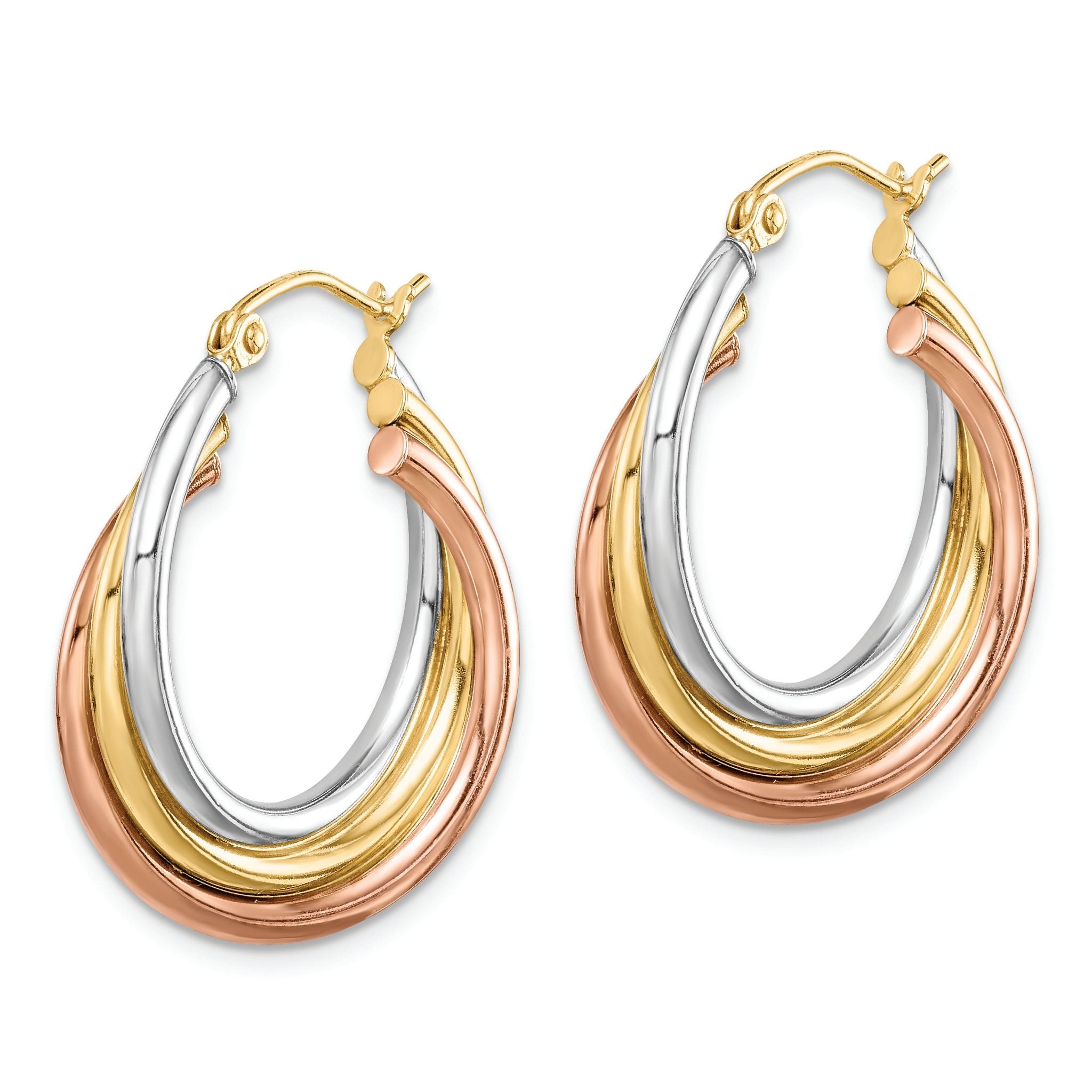 Sterling Silver Rhodium-plated Rose/Yellow Gold-plated Hoop Earrings Secondary image