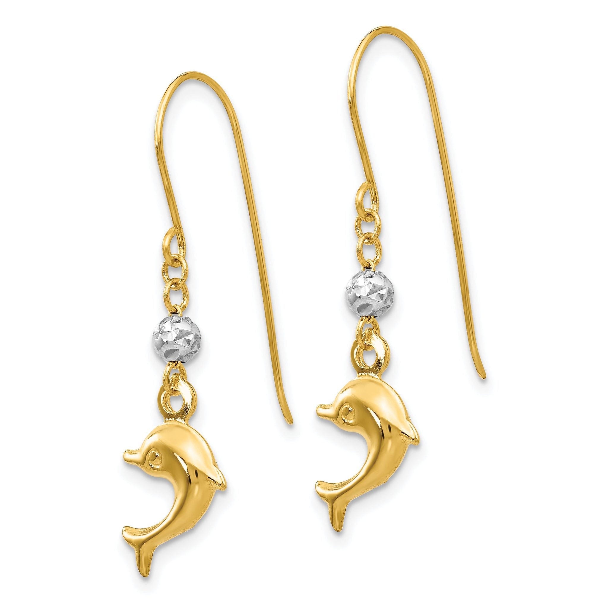 14K Two-Tone Gold Dolphin Dangle Earrings with Polished Finish Secondary image