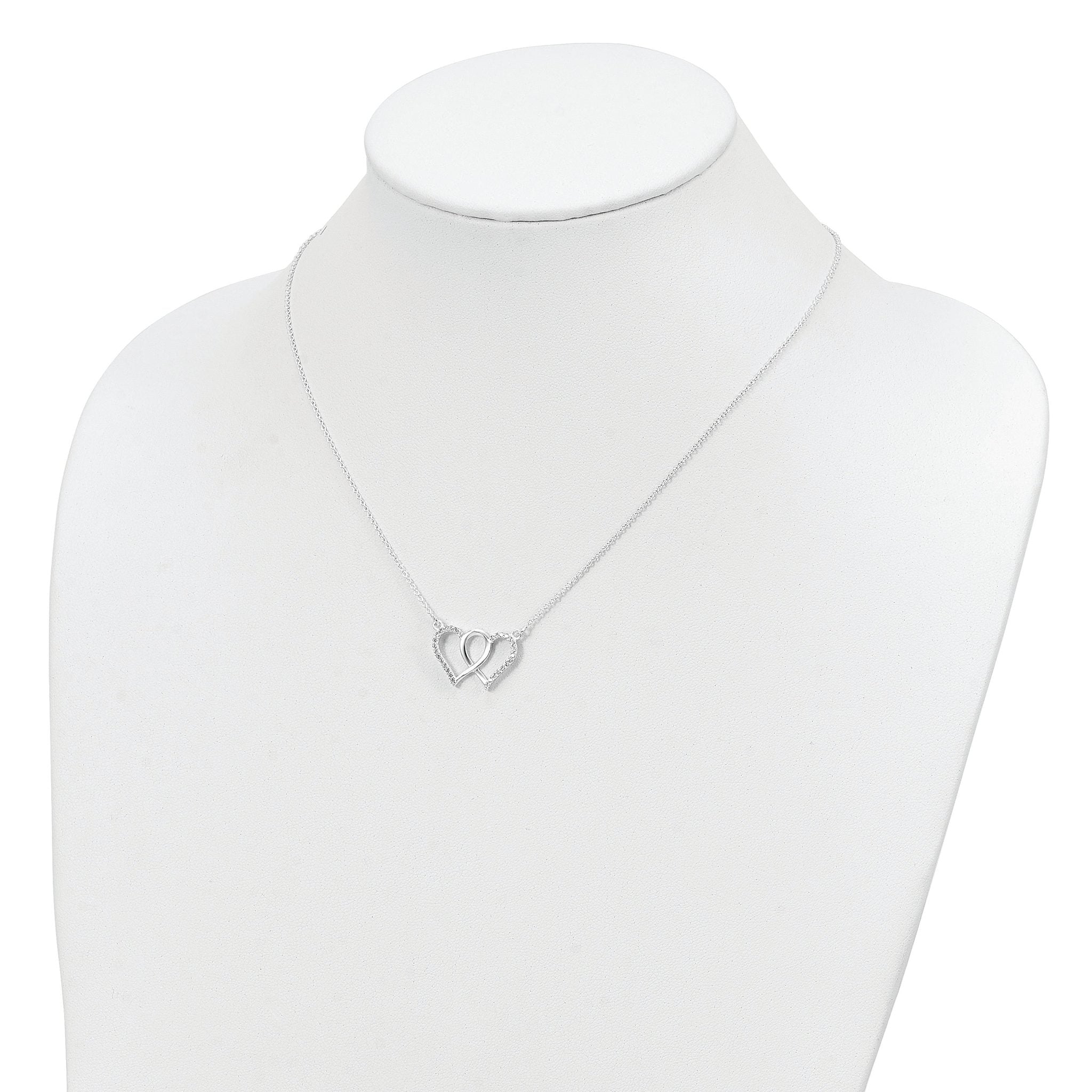 Sterling Silver Polished Interconnected CZ Double Hearts 18 inch Necklace