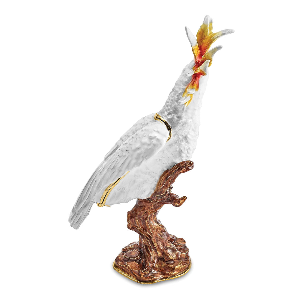 Luxury Giftware by Jere Pewter Bejeweled Crystals Gold-tone Enameled CARMEN Cockatoo Trinket Box with Matching 18 Inch Necklace