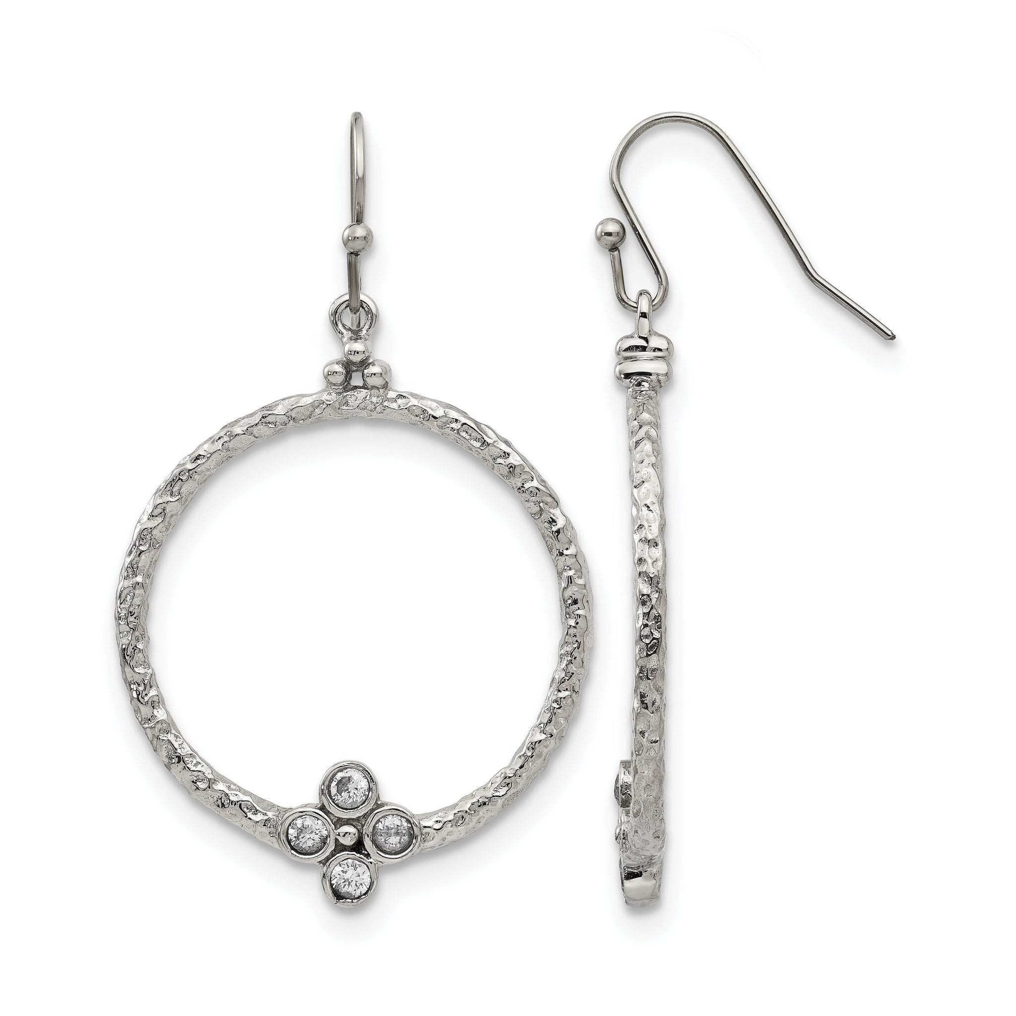 Stainless Steel Polished Textured Cubic Zirconia Drop Dangle Earrings for Women Main image