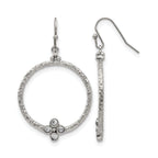 Stainless Steel Polished Textured Cubic Zirconia Drop Dangle Earrings for Women