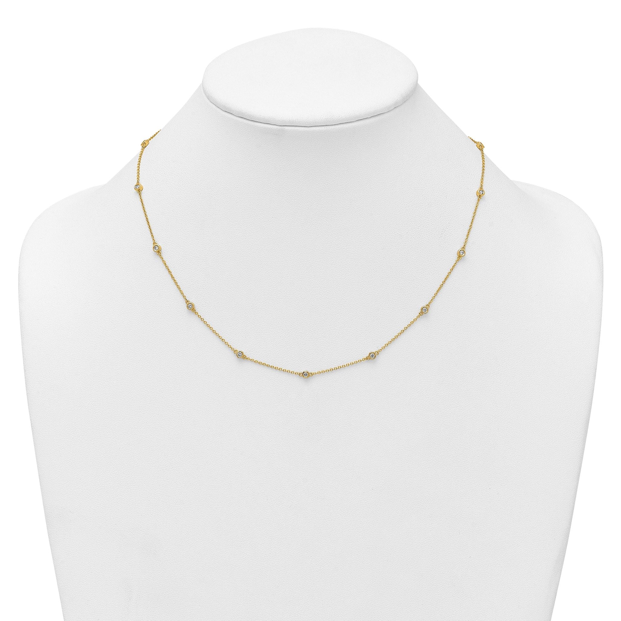 14k Complete 1/3 carat Bezel-set Diamond and Cable Chain 13-Station 16 inch Necklace