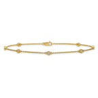 14k Complete 1/6 carat Bezel-set Diamond and Cable Chain 7-Station 9 inch Anklet