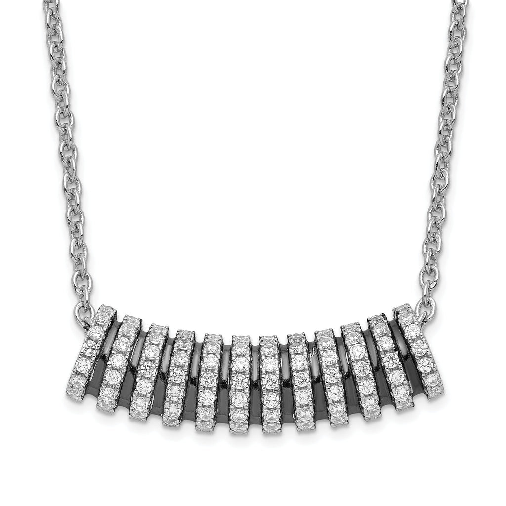 Sophia Jewelers Sterling Silver CZ Bar Necklace with Black Rhodium Finish