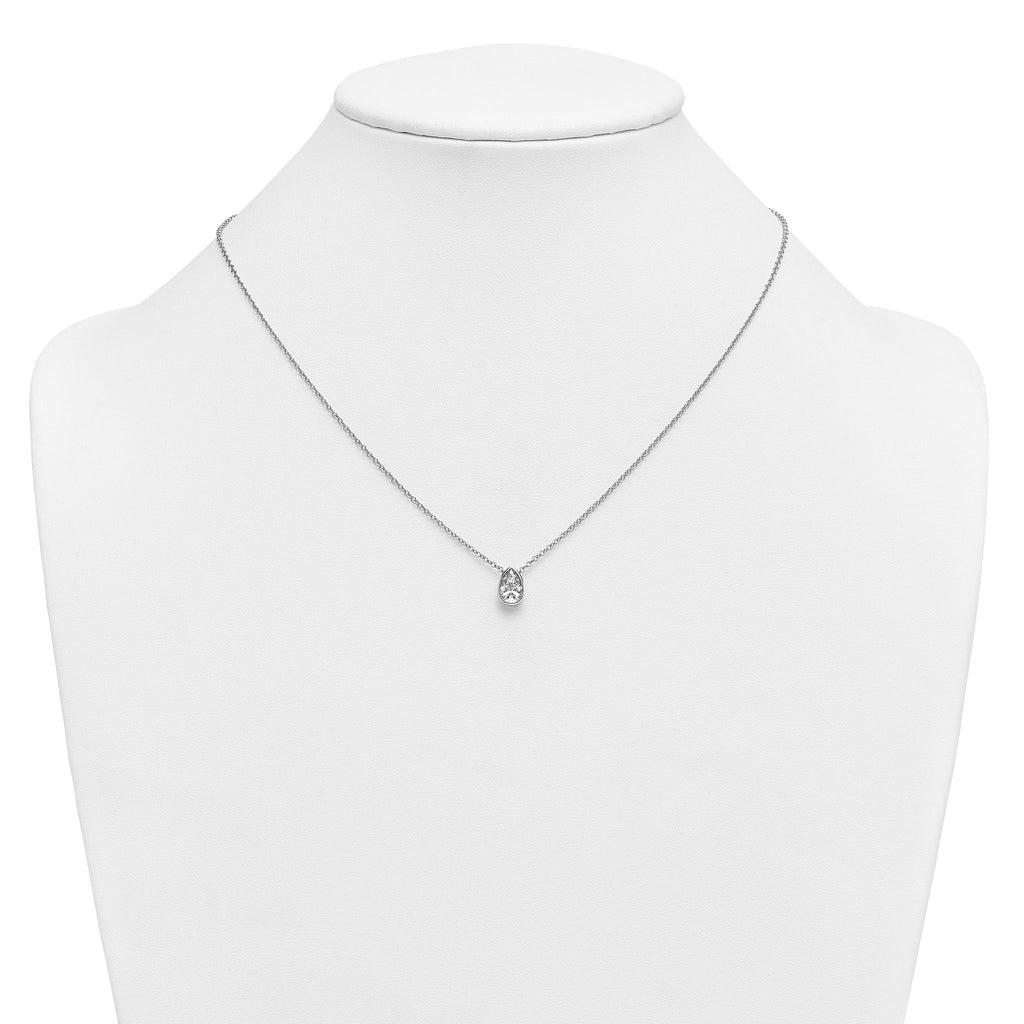 14k White Gold 1 carat Certified Lab Grown Diamond VS+ F+ Pear Complete 18 inch Bezel Set Solitaire Necklace