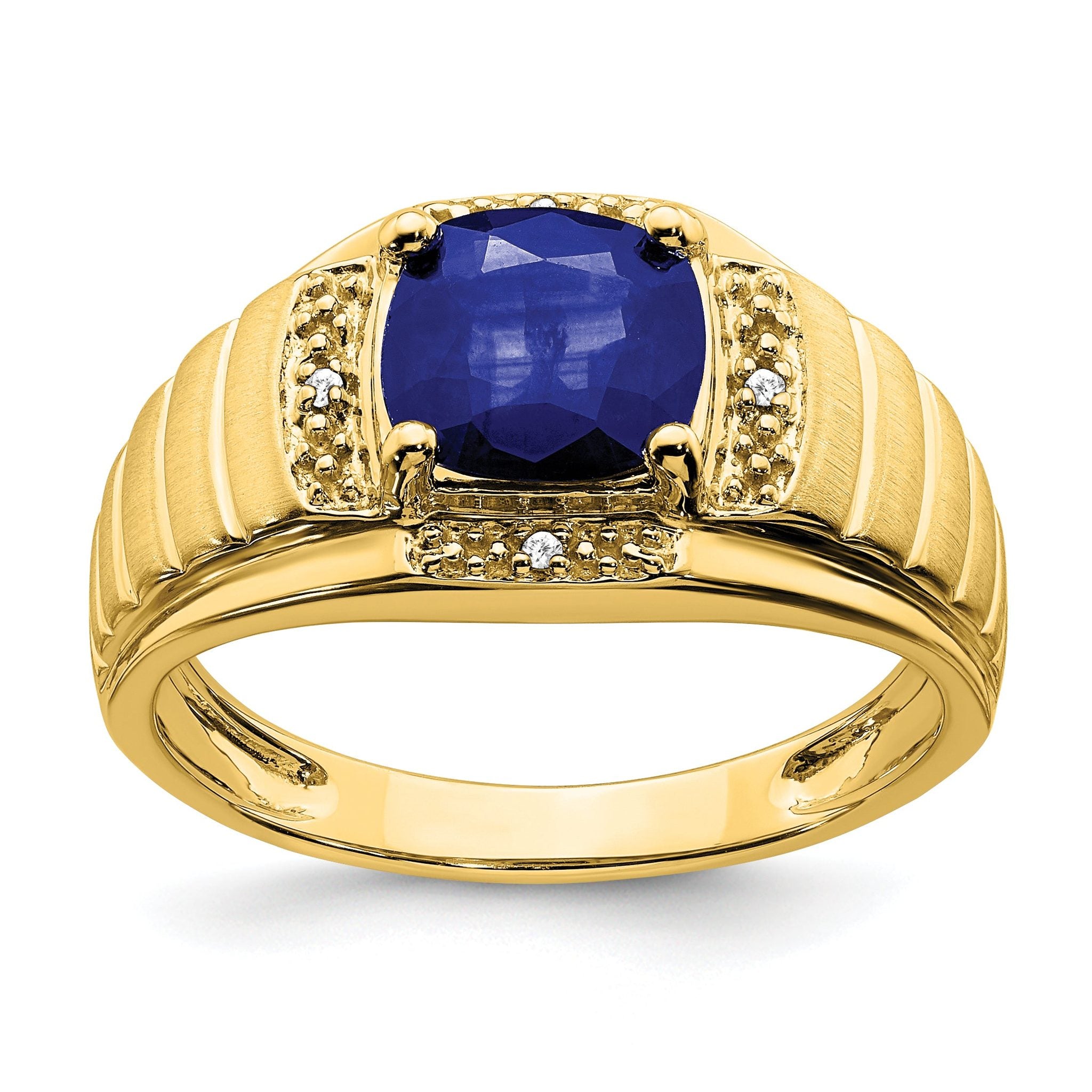 14k Cushion Created Sapphire and Diamond Mens Ring Main image