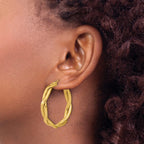 14K Polished Fancy Twist Round Hoop Earrings