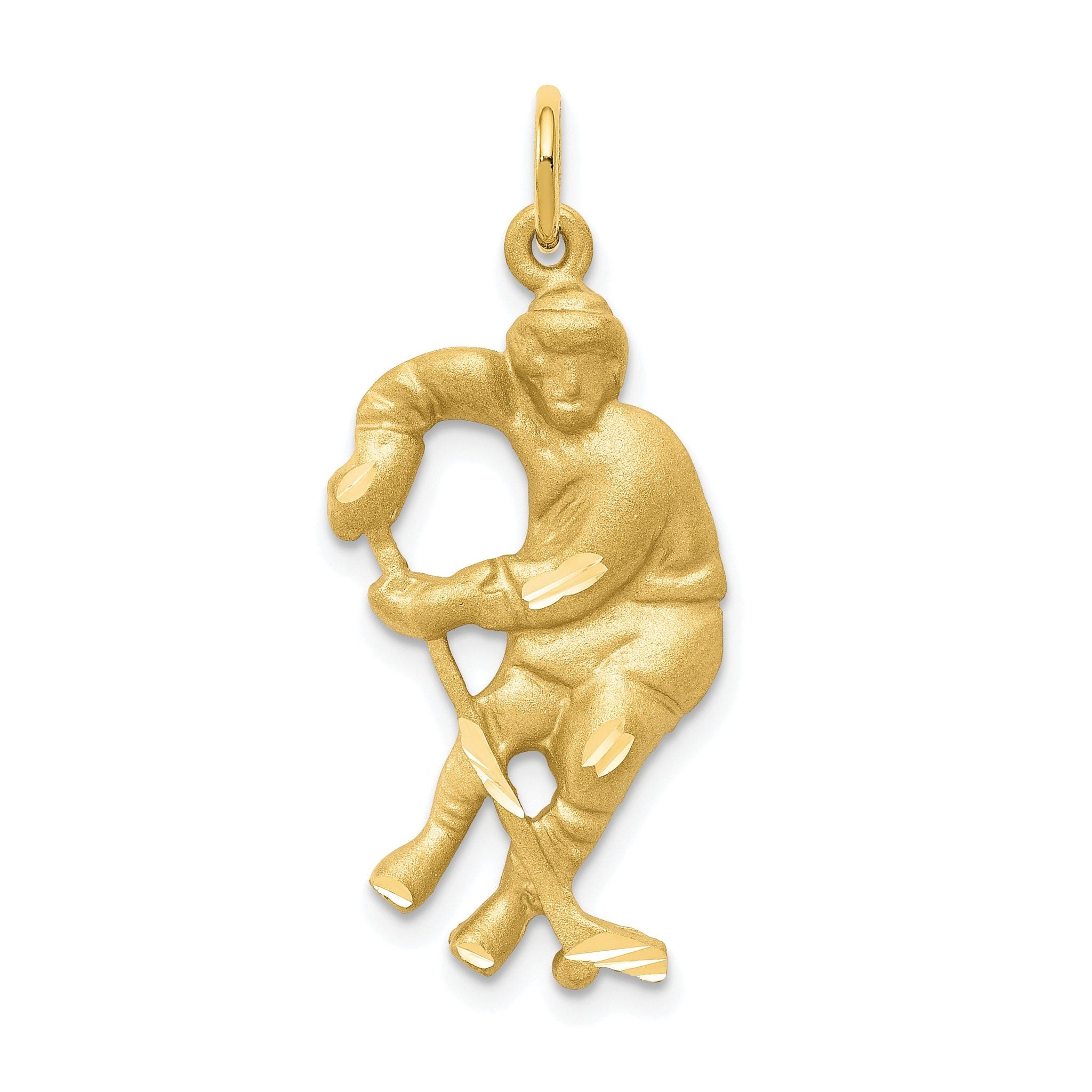 10K Gold Polished Hockey Player Charm Solid and Themed Design Main image