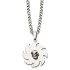 Saw Blade & Skull Pendant Necklace in Stainless Steel, 24in