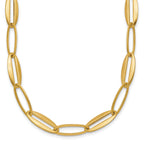 14k Brushed and Polished 7.25mm Long Oval Link 18 inch Necklace