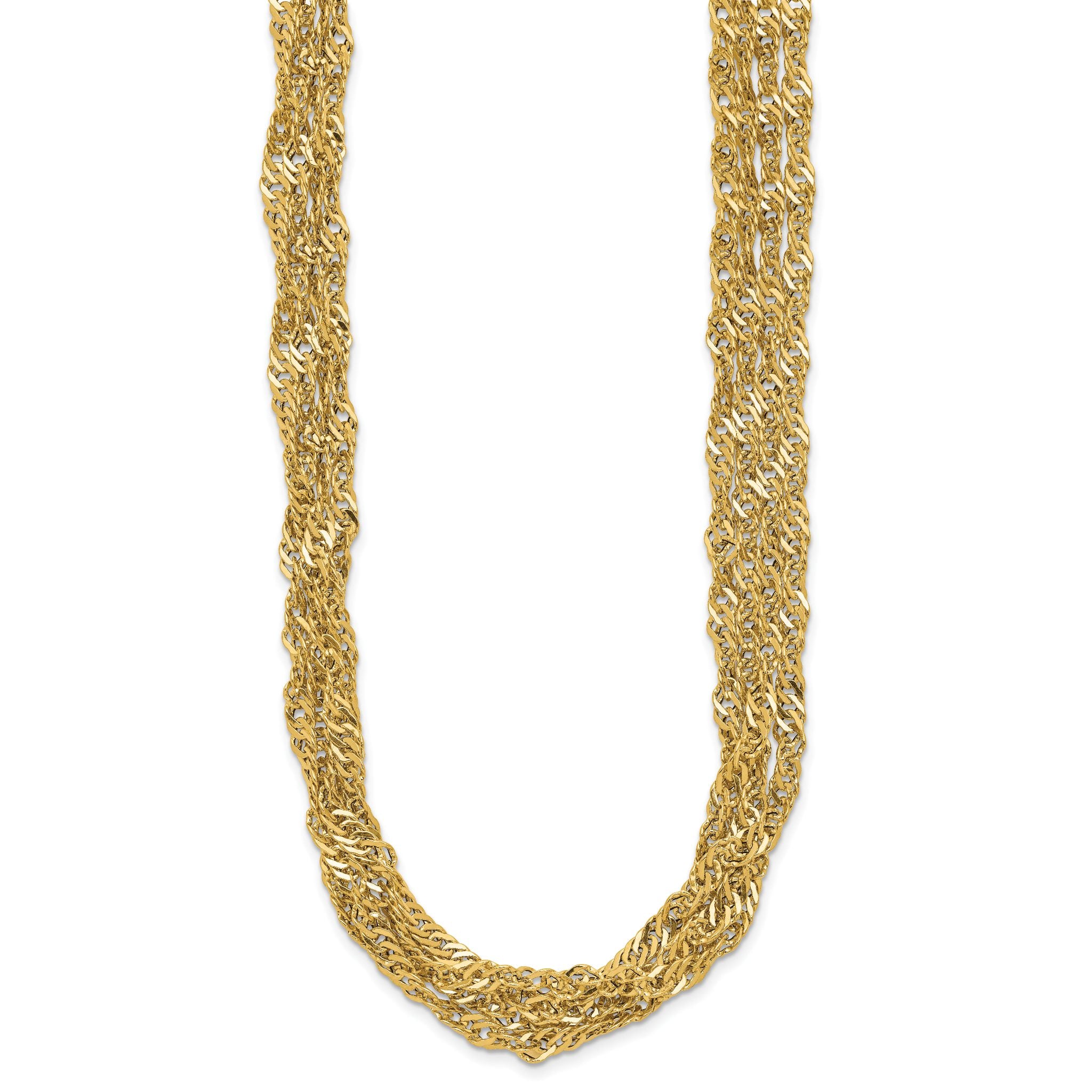 14K Polished/Diamond-cut Multi-strand Singapore Necklace