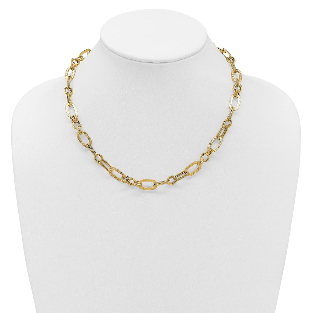 14K Polished and Textured Fancy Greek Key Link Necklace