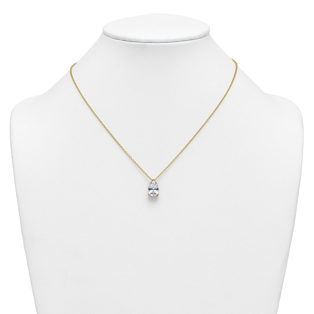 14k 4 carat Lab Grown Diamond VS+ F+ Pear Complete 18 inch Four Prong Pendant Necklace
