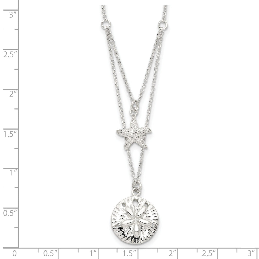 Sterling Silver Starfish and Sand Dollar 18 inch 2-strand Necklace