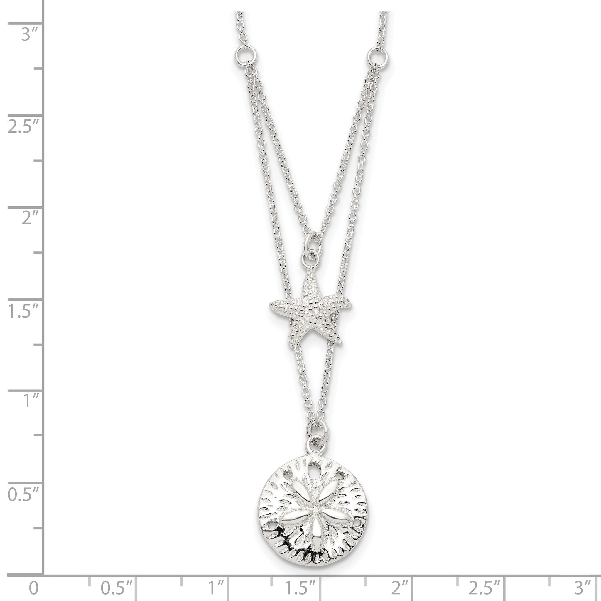 Sterling Silver Starfish and Sand Dollar 18 inch 2-strand Necklace