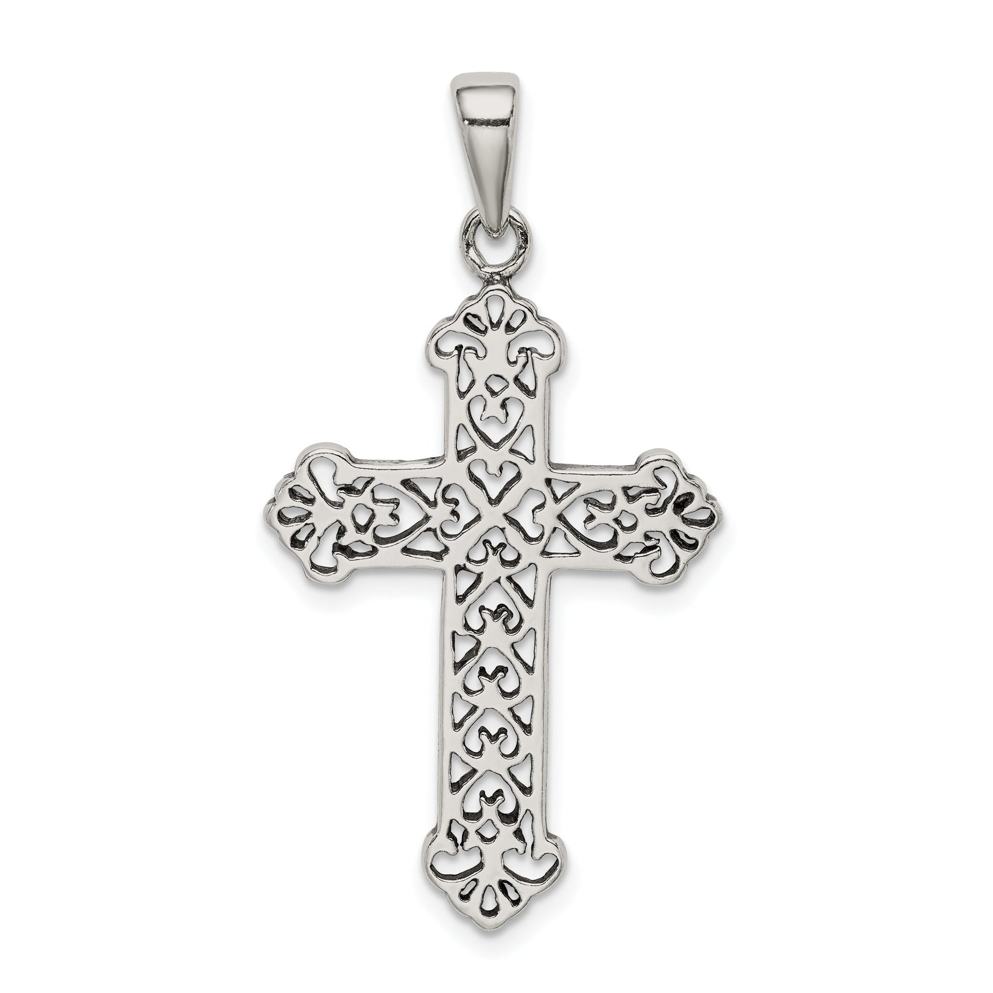 Sophia Jewelers Antique Sterling Silver Fleur de Lis Cross Pendant