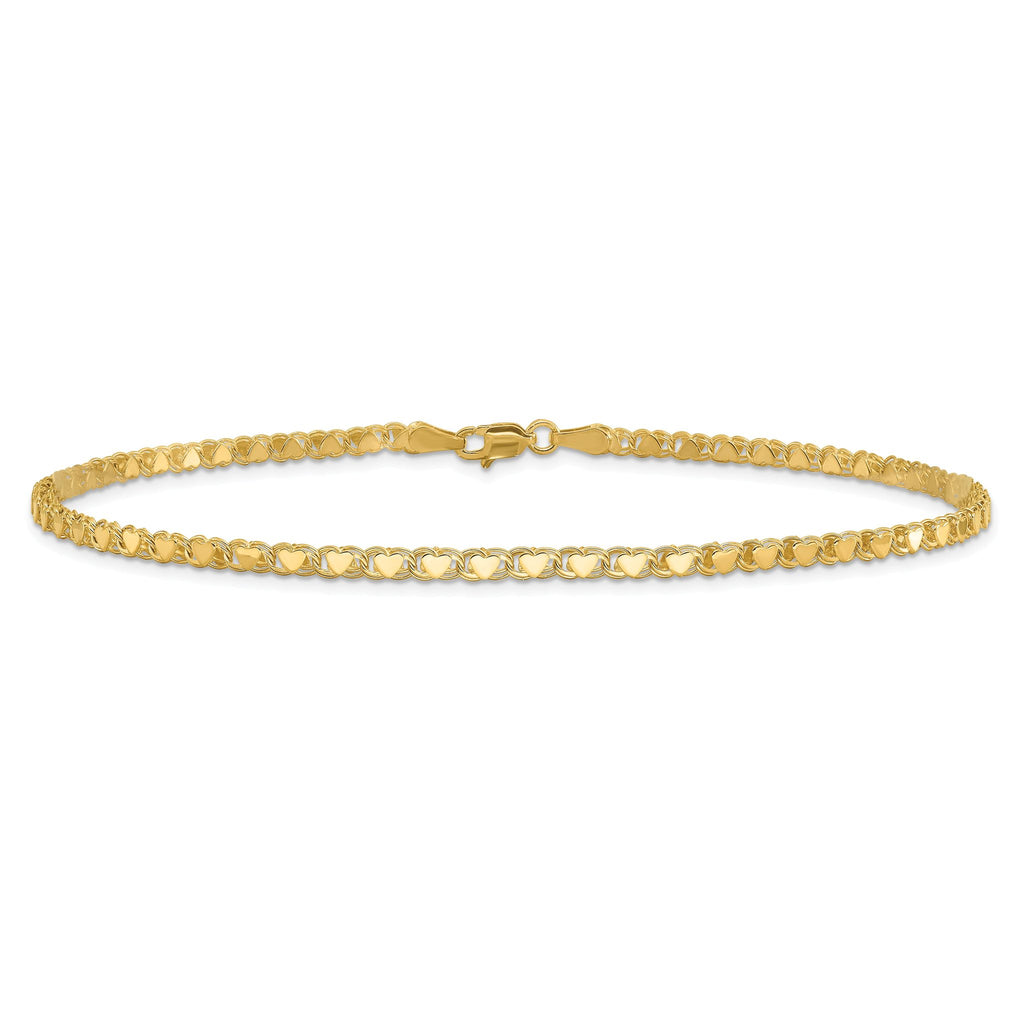 Double-Sided Hearts Link Anklet in 14K Yellow Gold