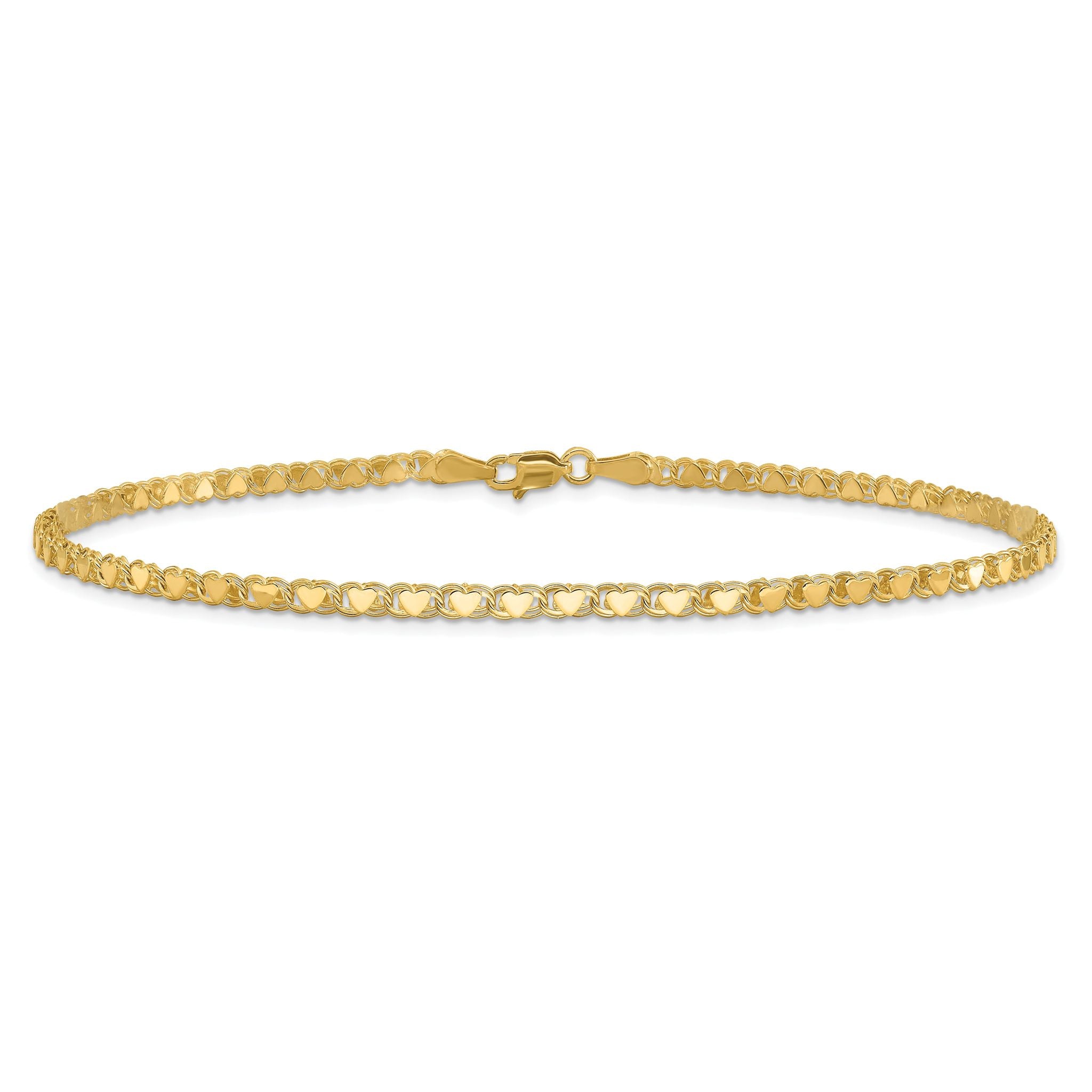 Double-Sided Hearts Link Anklet in 14K Yellow Gold